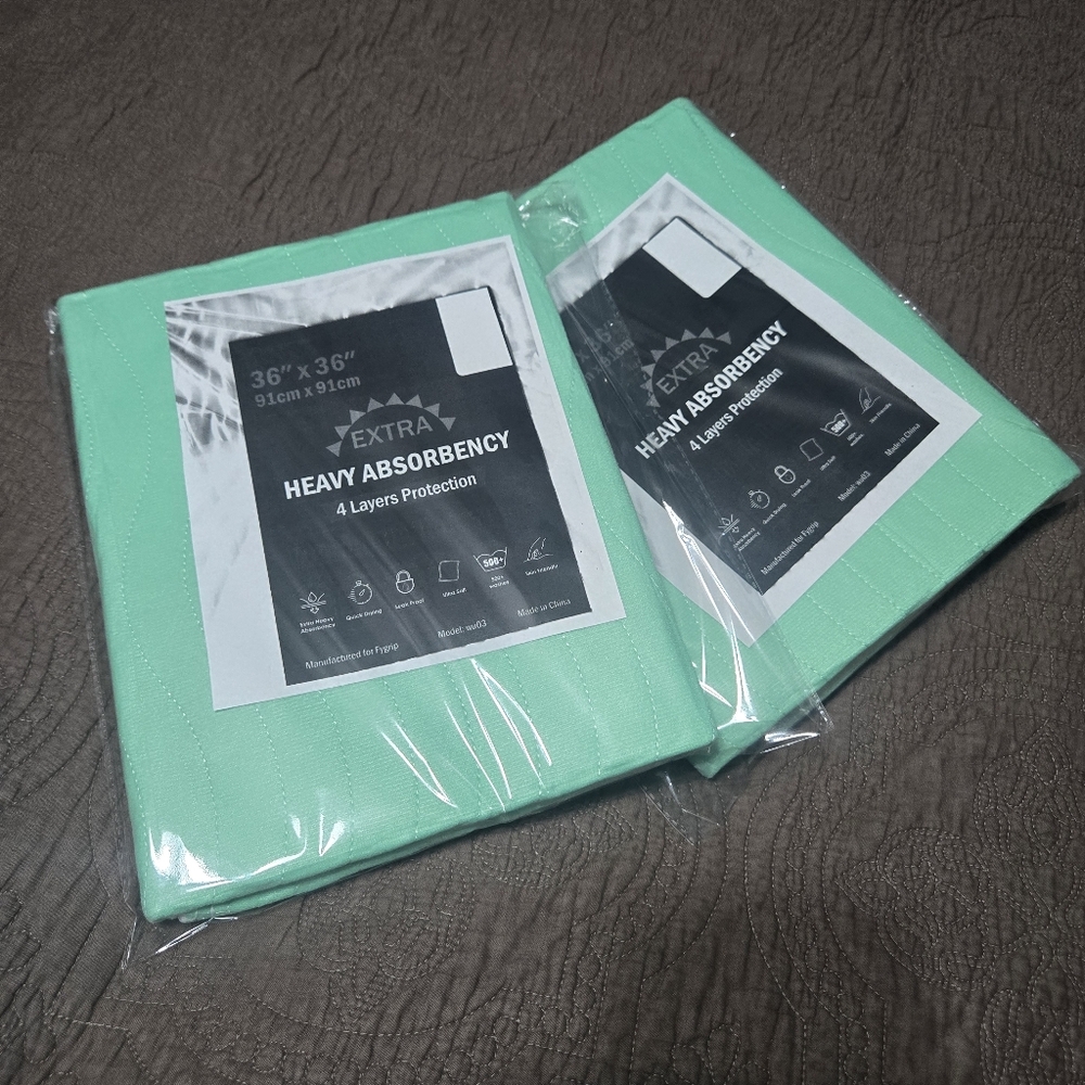 Set of 2 Reusable Underpads Heavy Absorbency Washable 36"  NEW